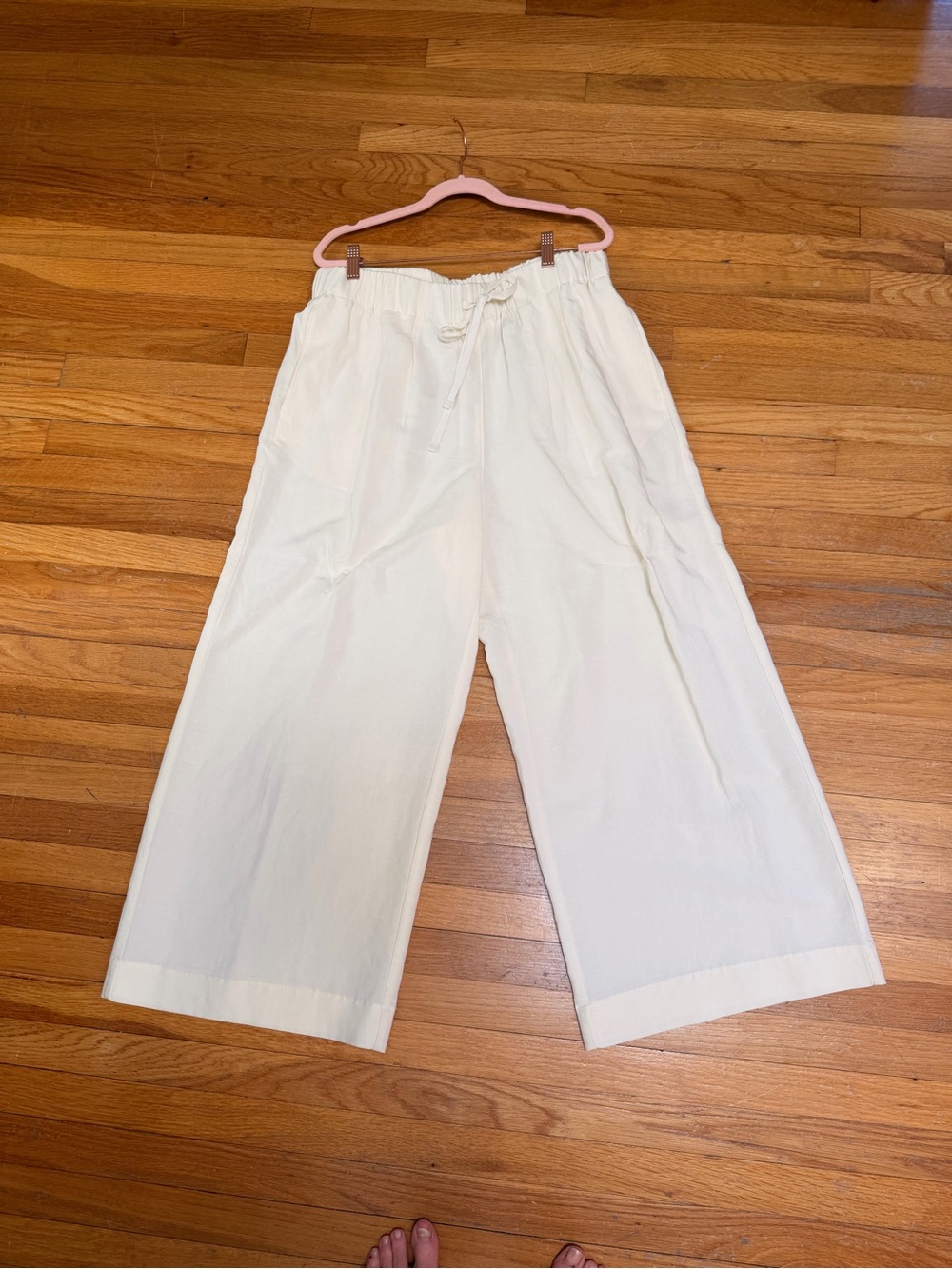 Nordstrom Light Weight Cream Elastic Waist Wide-Leg Drawstring Pants